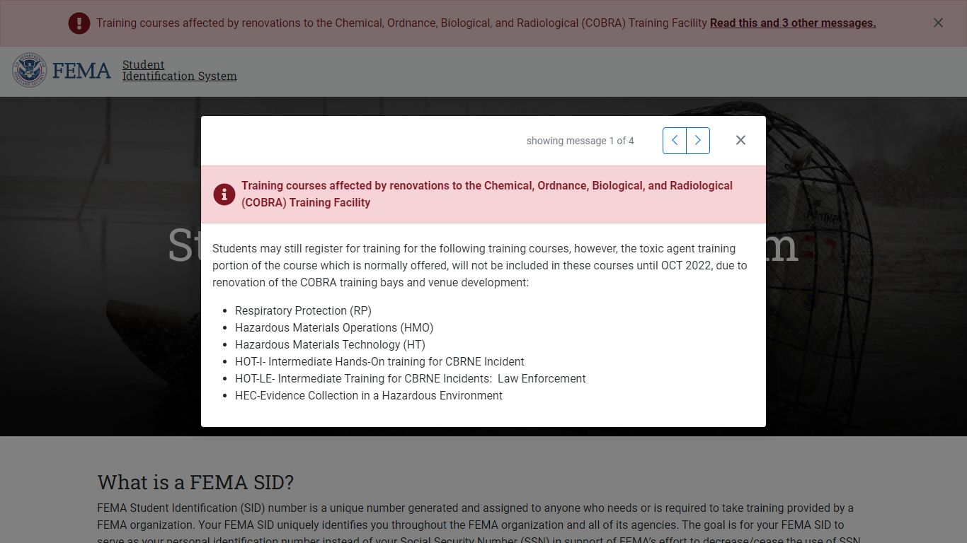 FEMA Student Identification (SID) System - DHS