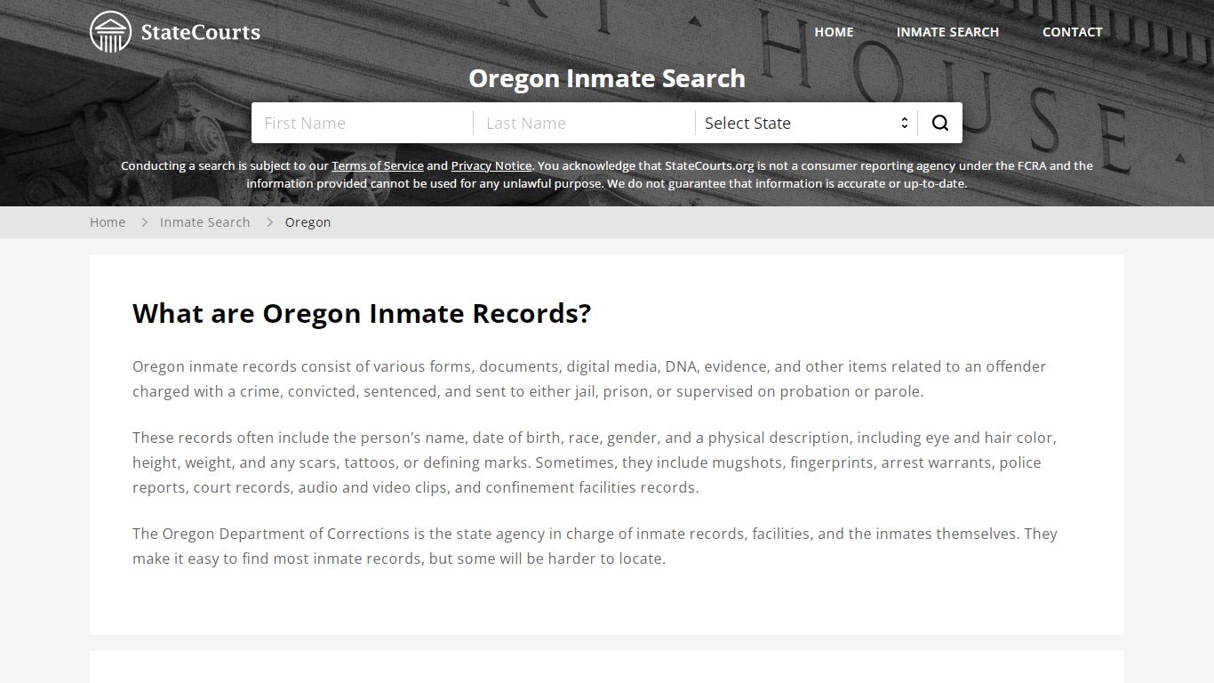 Oregon Inmate Search, Prison and Jail Information - StateCourts